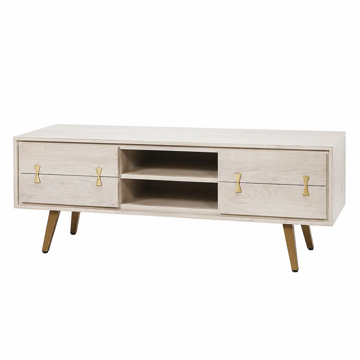 TV-Schrank Holz Metall Hellholz Gold 120x40x50-Xelvortiqo
