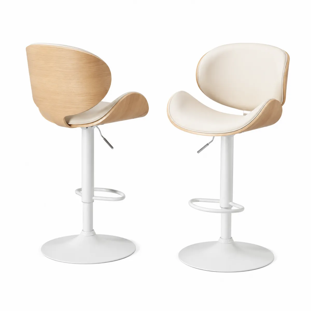 Barhocker aus Kunstleder und Holz, höhenverstellbar, Weiß-Xelvortiqo