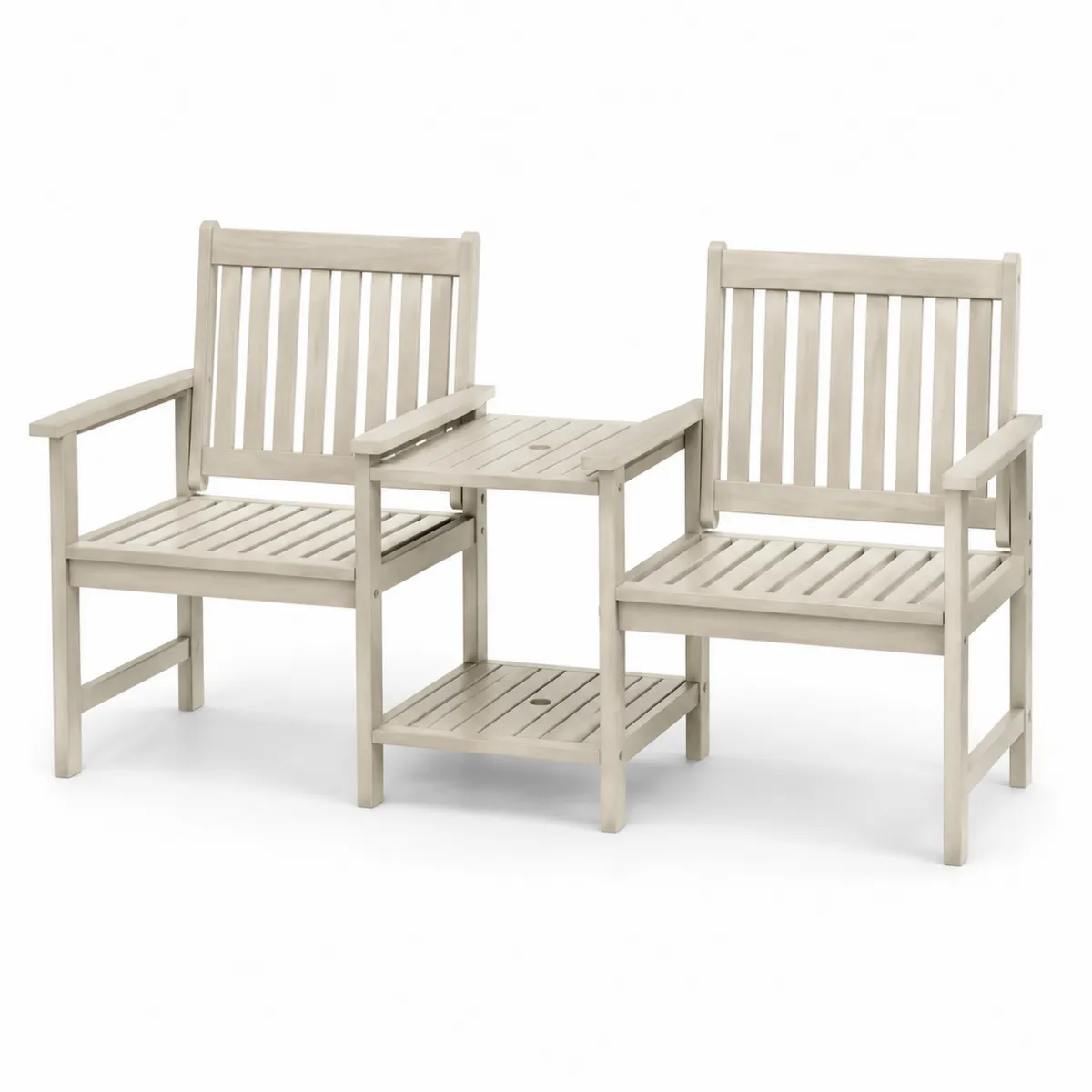 Holzbank mit Armlehnen und Tisch Beige-Xelvortiqo