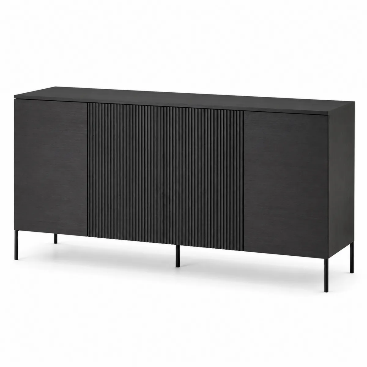 Sideboard mit 3 Türen Schwarz Holzoptik und Metall-Xelvortiqo