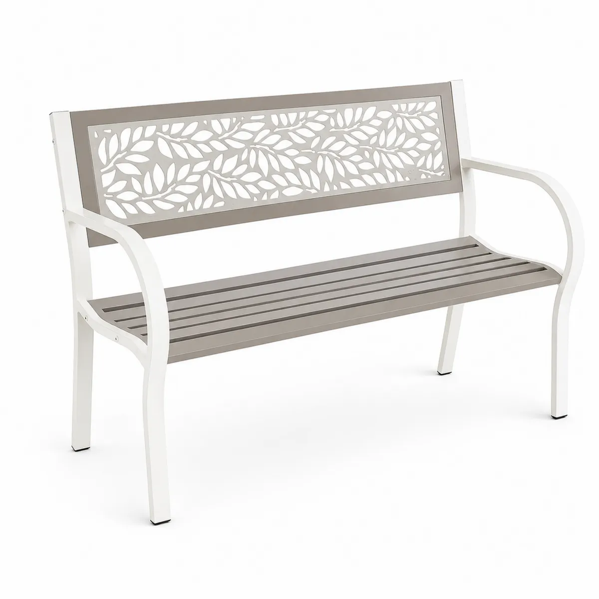 Gartenbank Metall 2-Sitzer mit Rückenlehne Beige/Weiß-Xelvortiqo