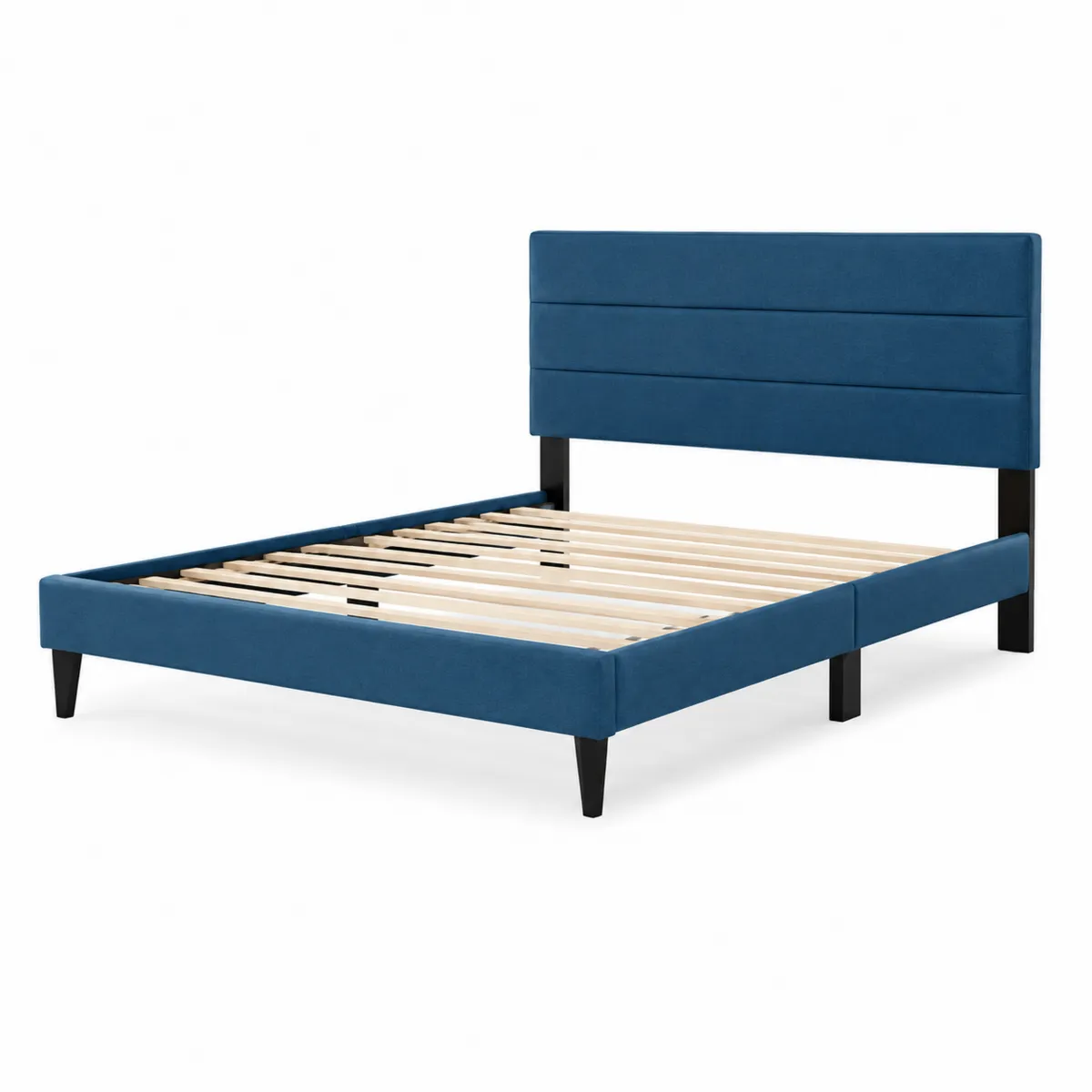 Doppelbett aus Holz und Samt Blau 200x160 cm-Xelvortiqo