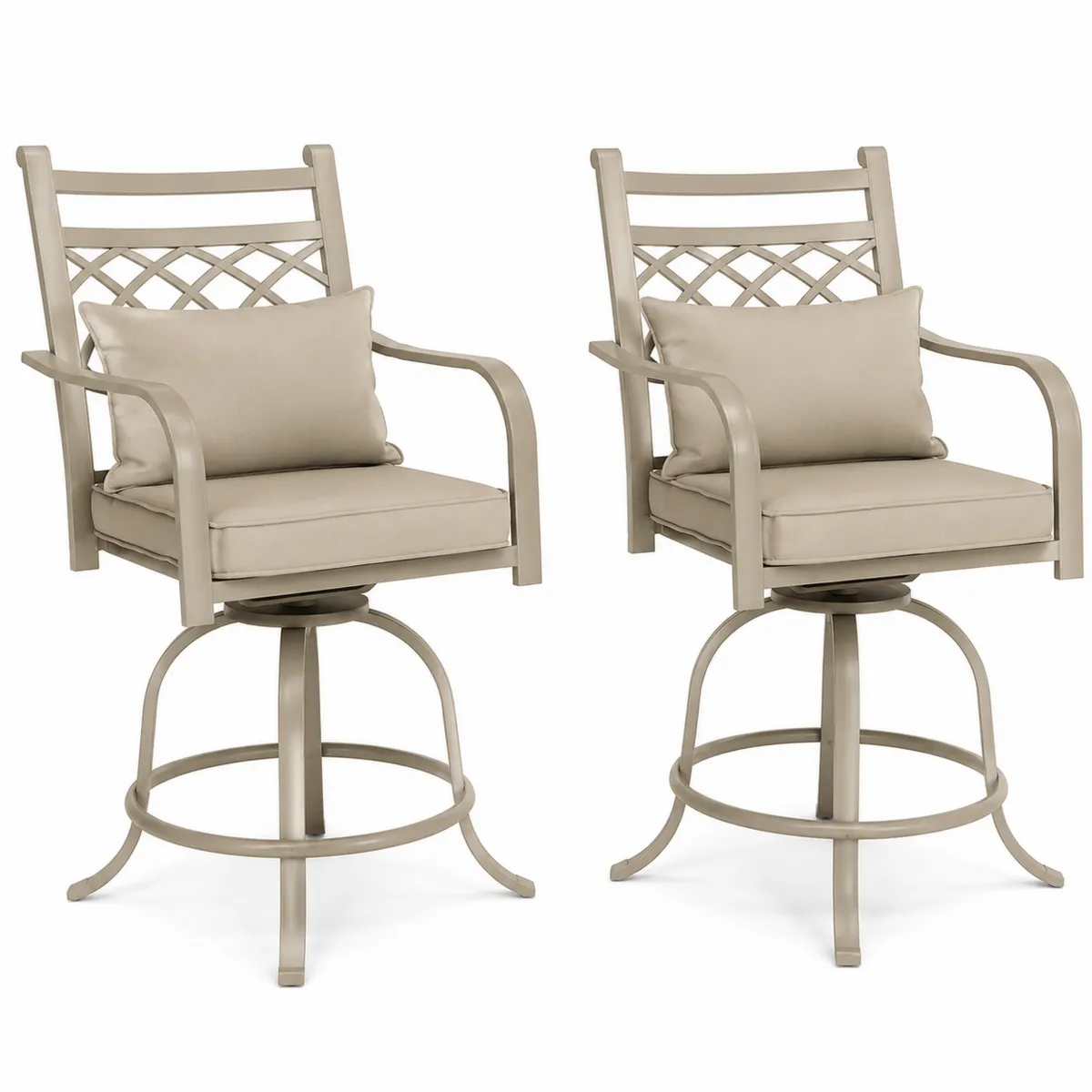 Metall Barhocker Set mit Kissen, Beige, Drehbar-Xelvortiqo