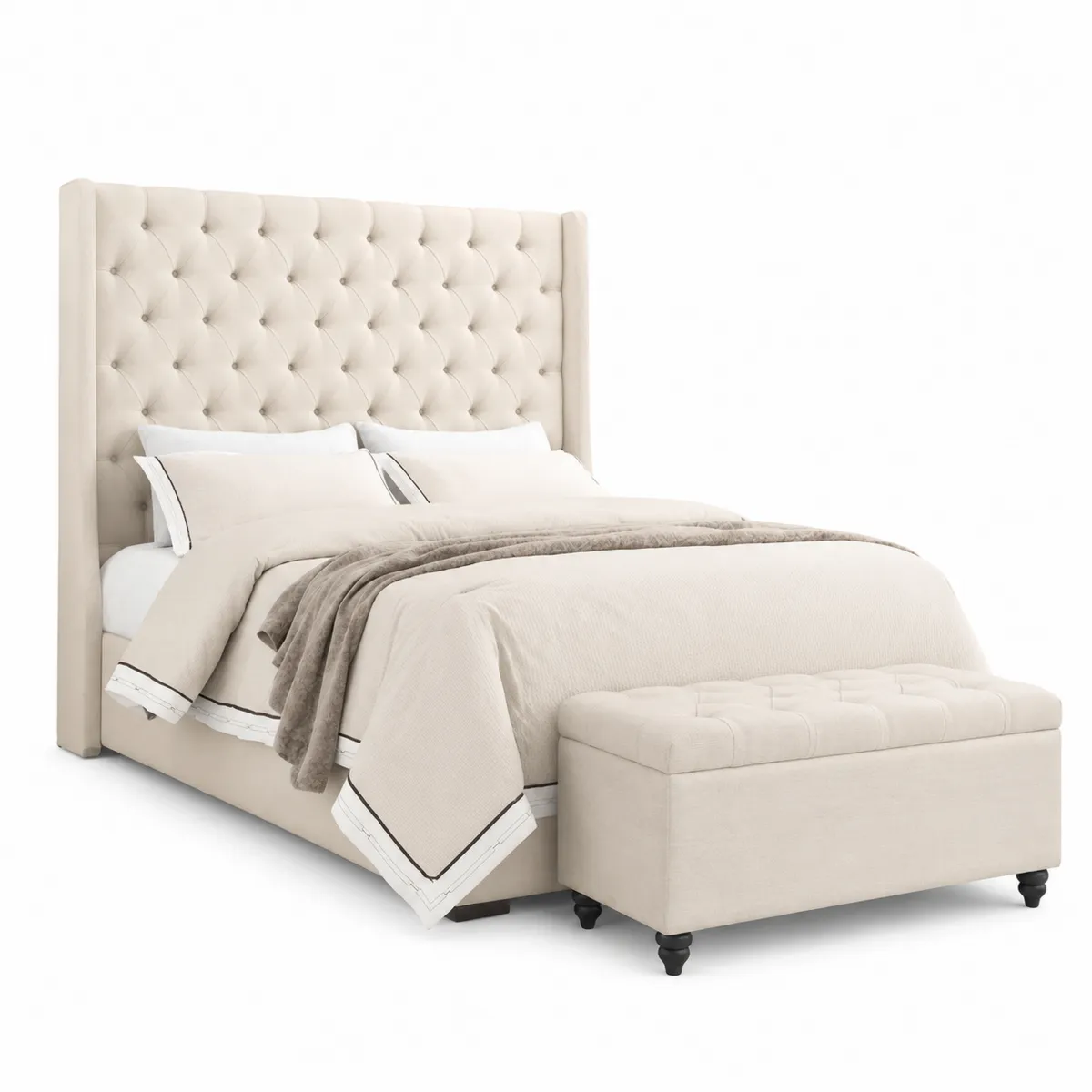 Polsterbett Set mit Kopfteil 200x180 cm Stoff Creme-Xelvortiqo
