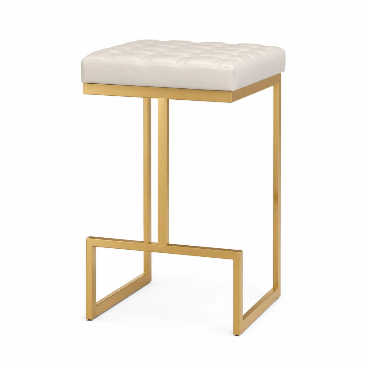 Barhocker mit Kunstleder und Metall in Weiß und Gold 65cm-Xelvortiqo