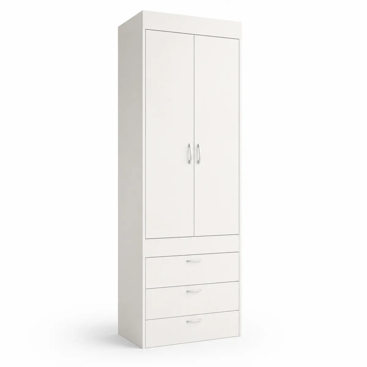 Kleiderschrank Weiß aus MDF mit 2 Türen und 3 Schubladen-Xelvortiqo
