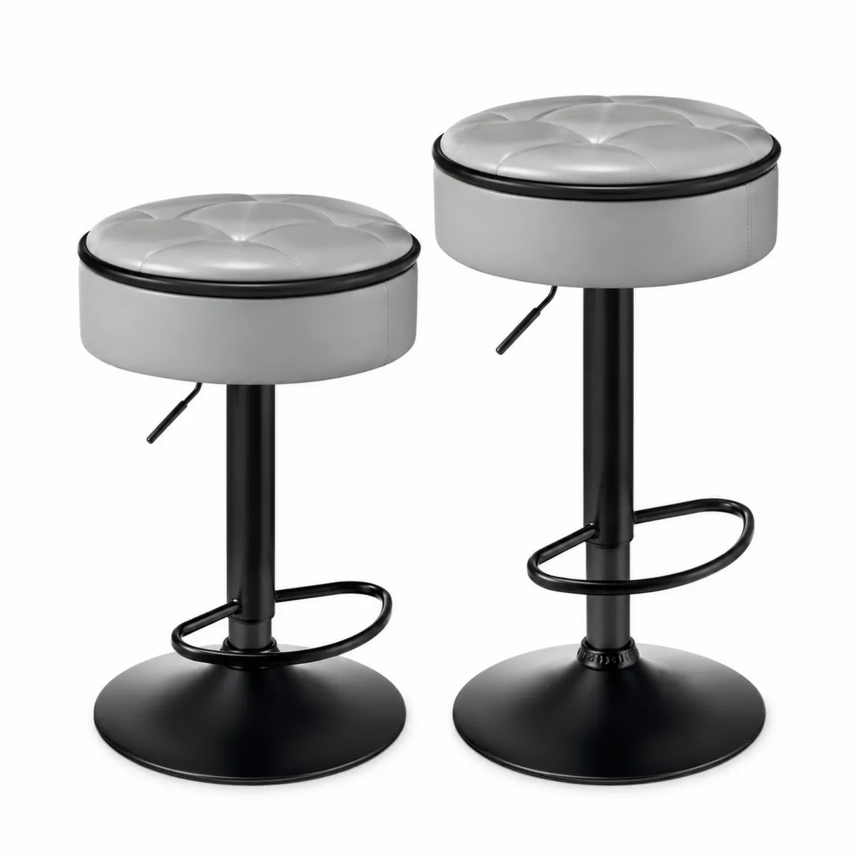 Höhenverstellbares Barhocker-Set mit Kunstleder in Grau und Metallfuß-Xelvortiqo