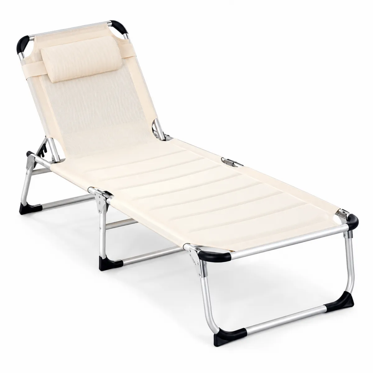 Klappbarer Liegestuhl Aluminium Textilene Creme 190 cm