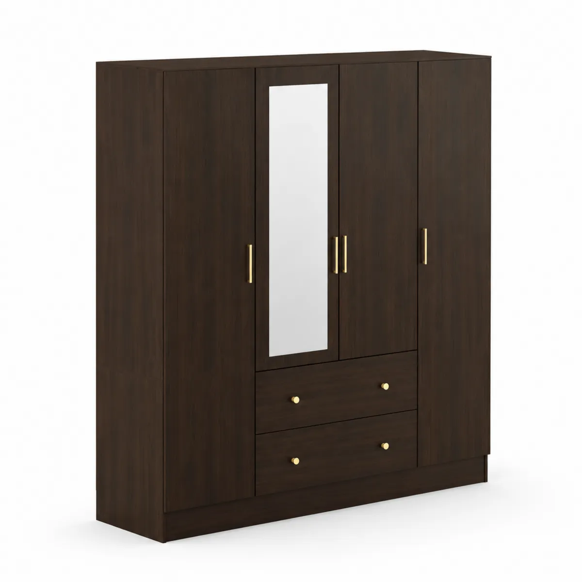 Kleiderschrank Dunkelbraun Holz mit Spiegel