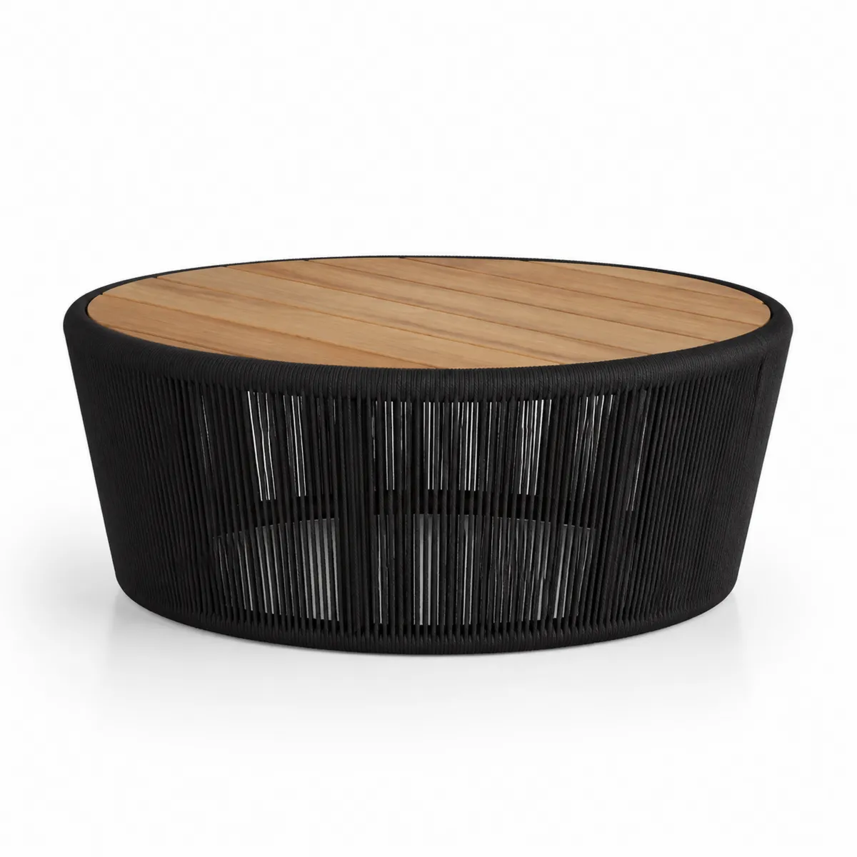 Runder Gartencouchtisch aus Teakholz und Polyesterseil Ø90 cm