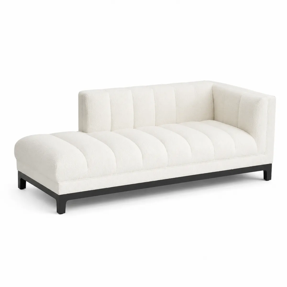 Chaiselongue 192 cm Bouclé Cremeweiß mit Holzrahmen