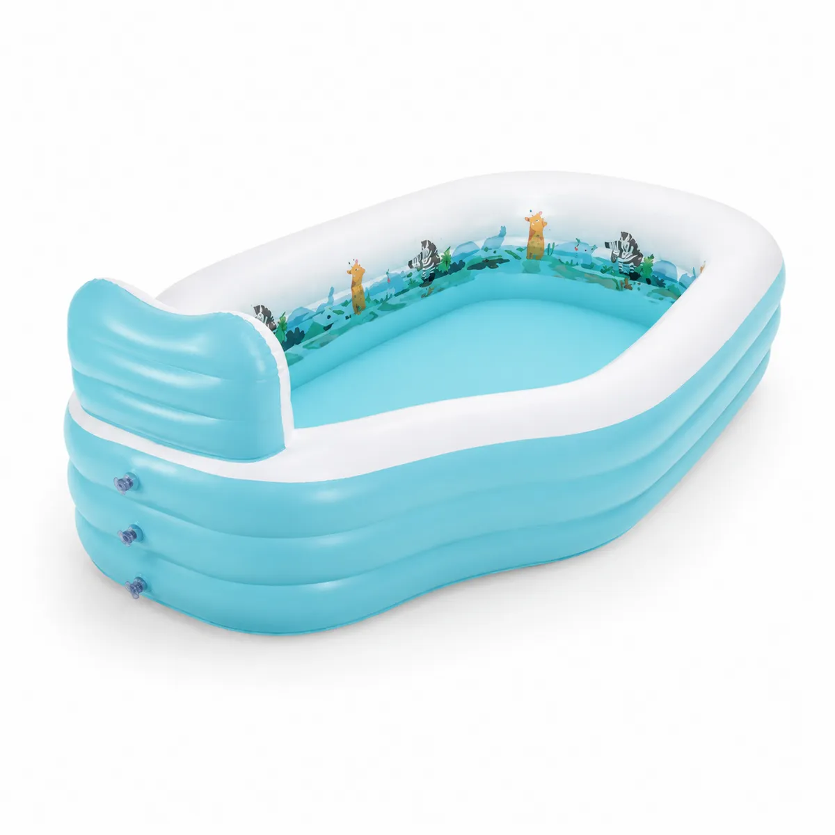 Aufblasbares Kinderpool Rechteckig PVC Blau/Weiß mit Tiermotiven