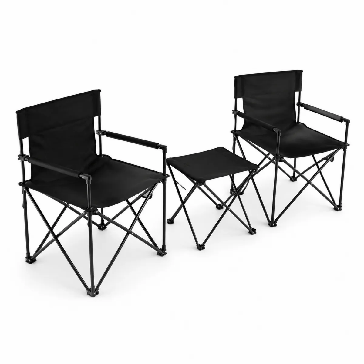 3-teiliges Set aus Klappstühlen aus Stahl und Polyester Schwarz