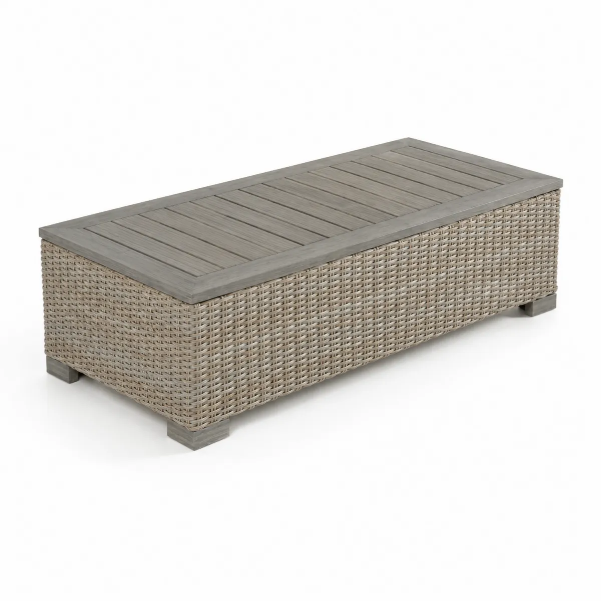 Rechteckiger Rattan Couchtisch mit Holzplatte 120x60x35 cm Grau