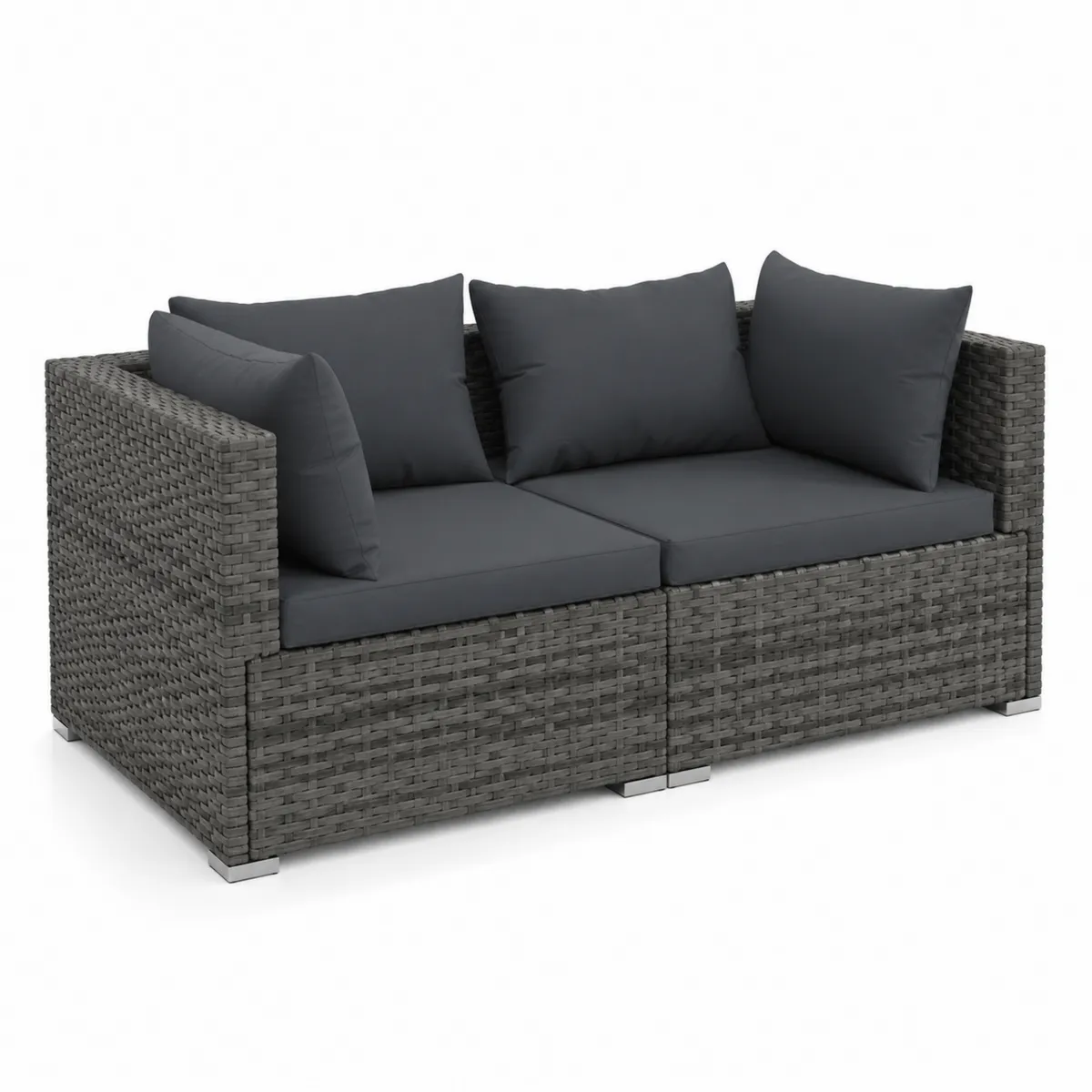 2-Sitzer Sofa aus Rattan mit grauen Kissen, 150x75x70 cm