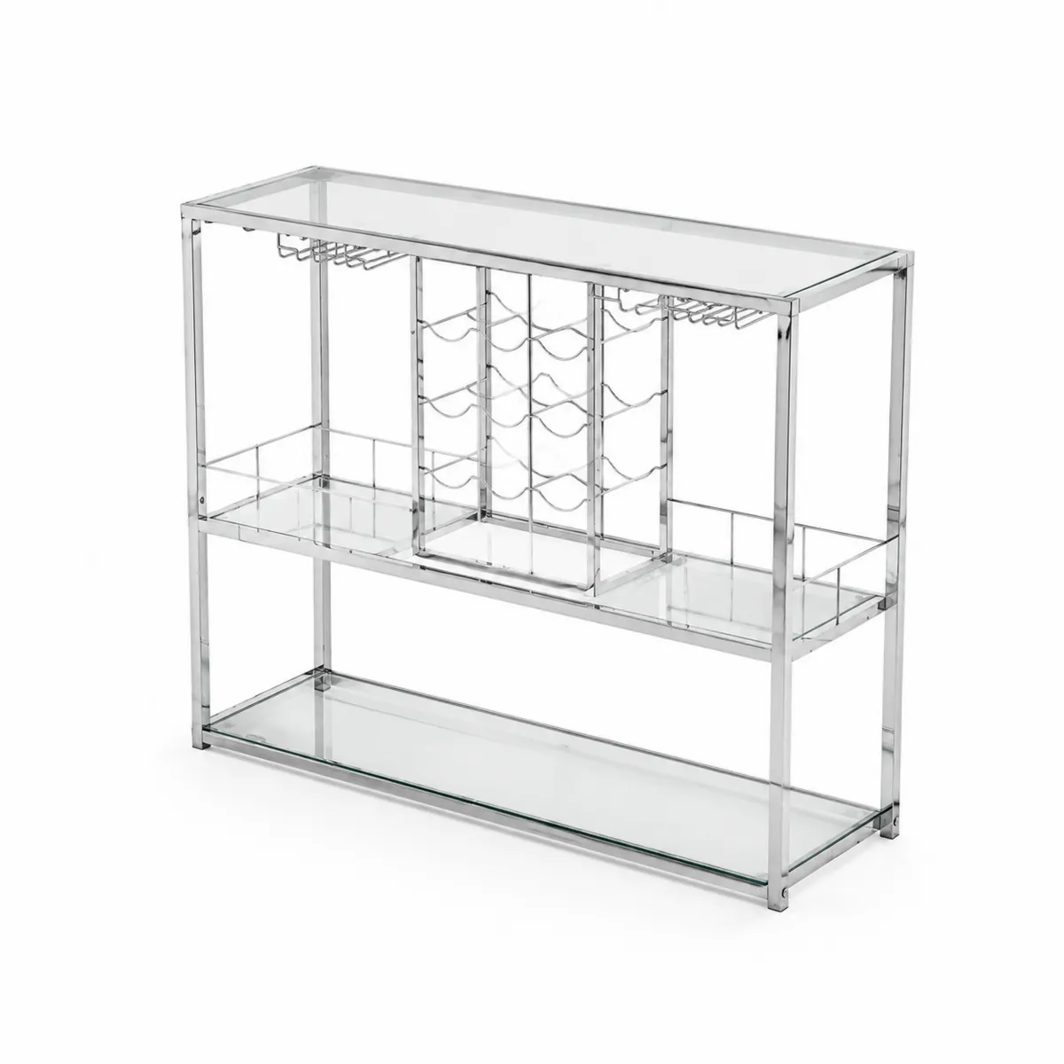 Weinregal aus Metall mit Glasböden, Silber, 100x40x120 cm