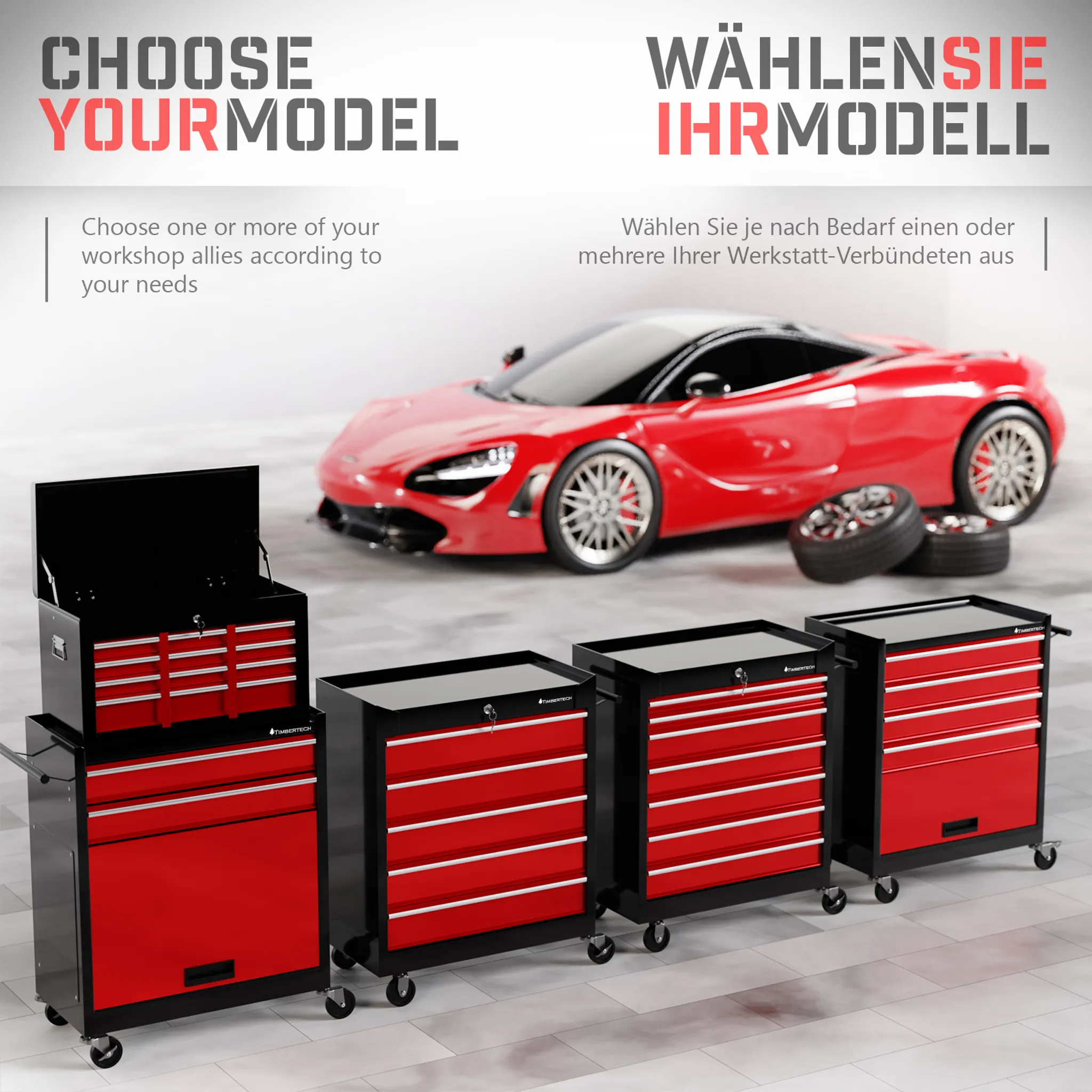Werkzeugwagen XXL - 7 Schubladen - Rot / Schwarz