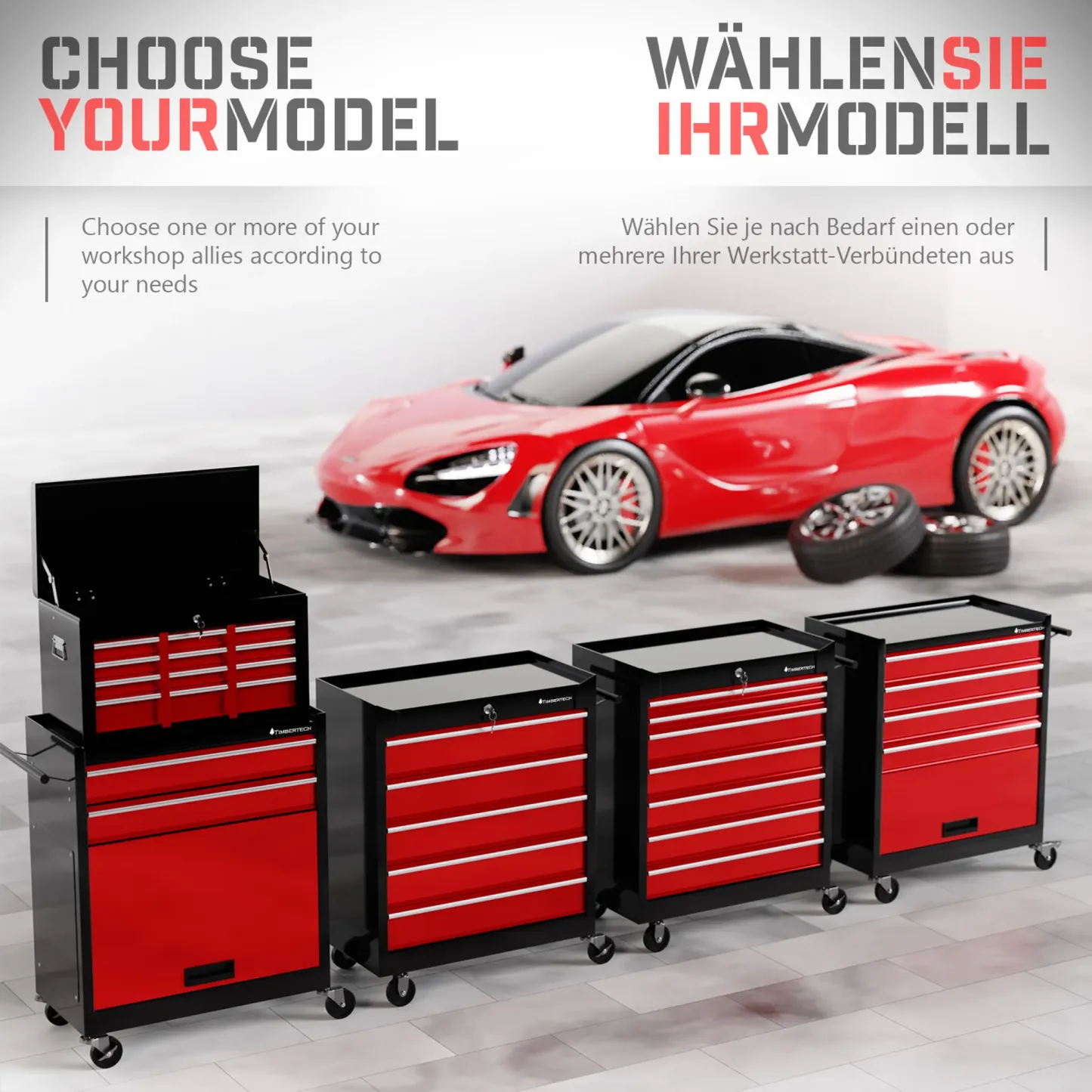 Werkzeugwagen XXL - 7 Schubladen - Rot / Schwarz