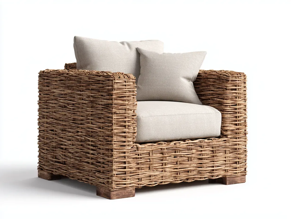 Fauteuil en rotin-Rotin-Bois-Tissu-90 x 85 x 85 cm-Brun naturel-Beige-Style naturel rustique-Nookgethub