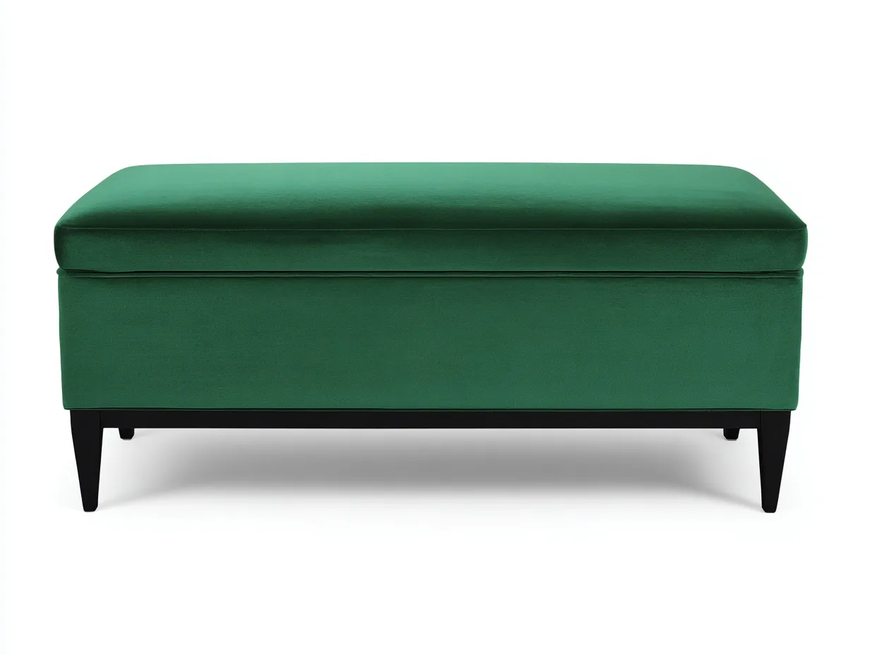 Bank mit Stauraum aus dunkelgrünem Samt 153x45x48 cm - gepolsterte Bettbank mit schwarzen Füßen-Cozymyio