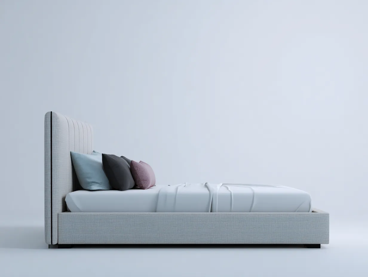 Doppelbett Stoff 218x168x114 cm - Hellgrau - für das Schlafzimmer - weiches Komfortkopfteil-Cozymyio