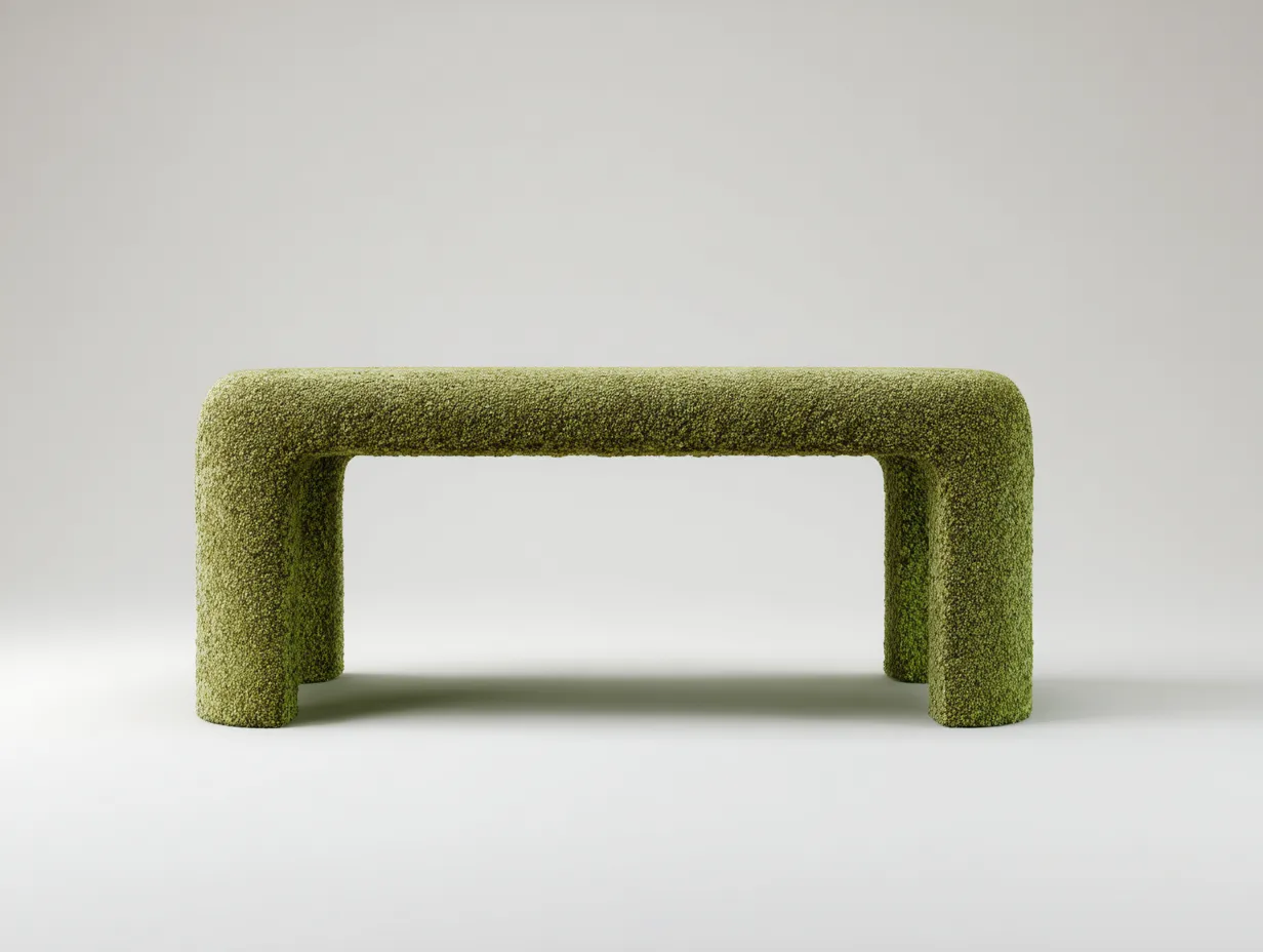 Bank aus olivgrünem Bouclé 154x43x46 cm - gepolsterte Bettbank abgerundeter U-Form-Cozymyio