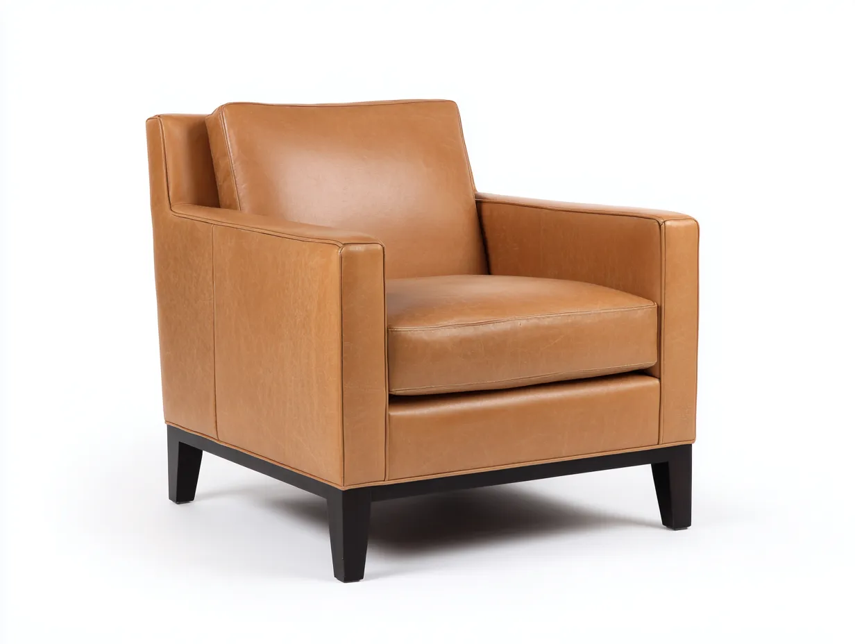 Sessel Kunstleder 86x82x84 cm - Camelbraun - Wohnzimmer-Sessel mit Rückenkissen und Holzbeinen-Cozymyio
