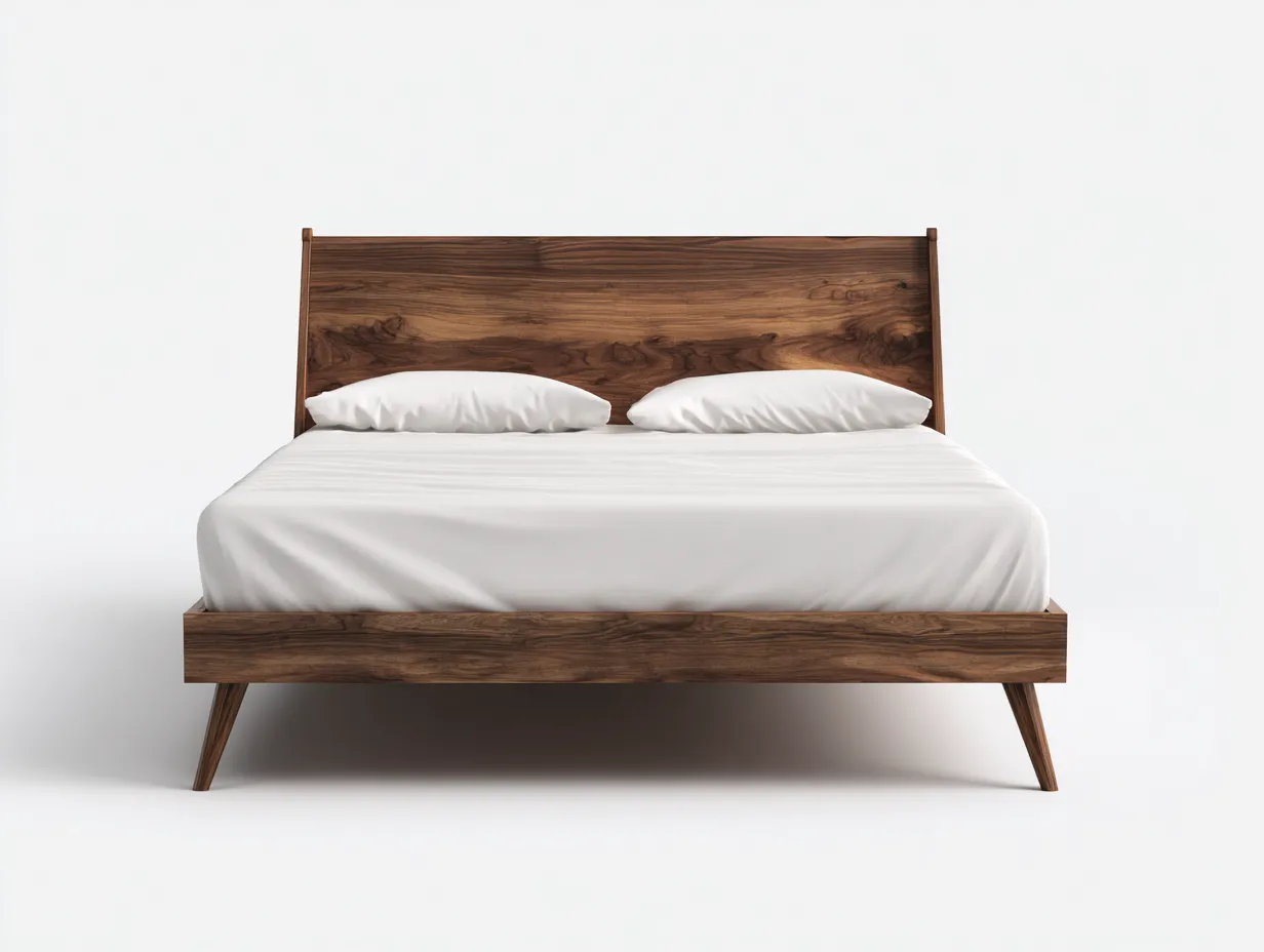 Doppelbett Holz 206x166x96 cm - Walnussbraun - Schlafzimmerbett mit hohem Kopfteil-Cozymyio
