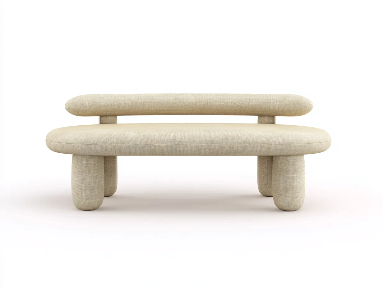 Bank mit Rückenrolle aus creme farbenem Stoff 168x49x70 cm - Schlafzimmerbank mit gepolsterter Lehne-Cozymyio