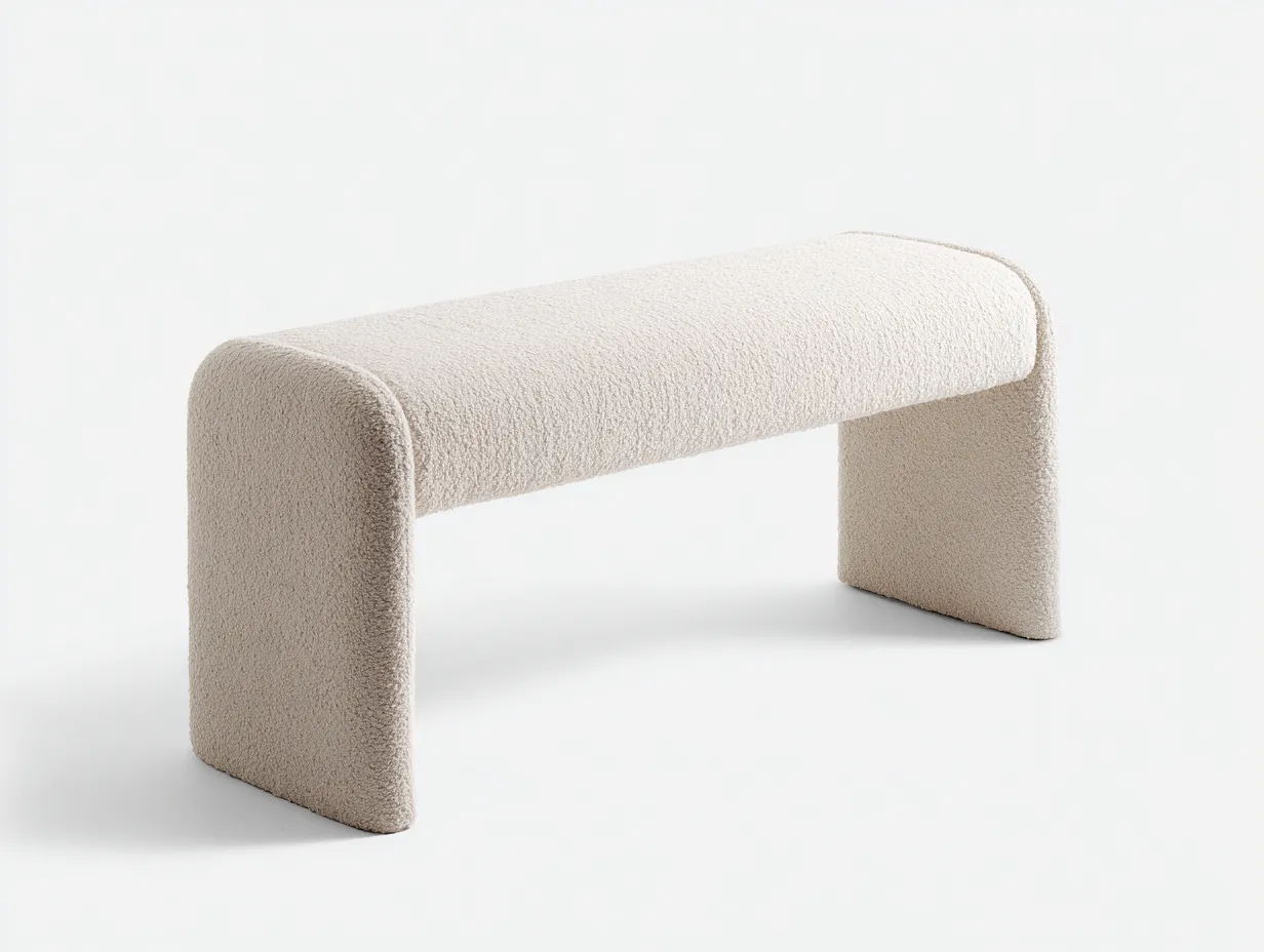 Bank aus cremefarbenem Bouclé 150x42x45 cm - weiche Bettbank für helle Schlafzimmer-Cozymyio