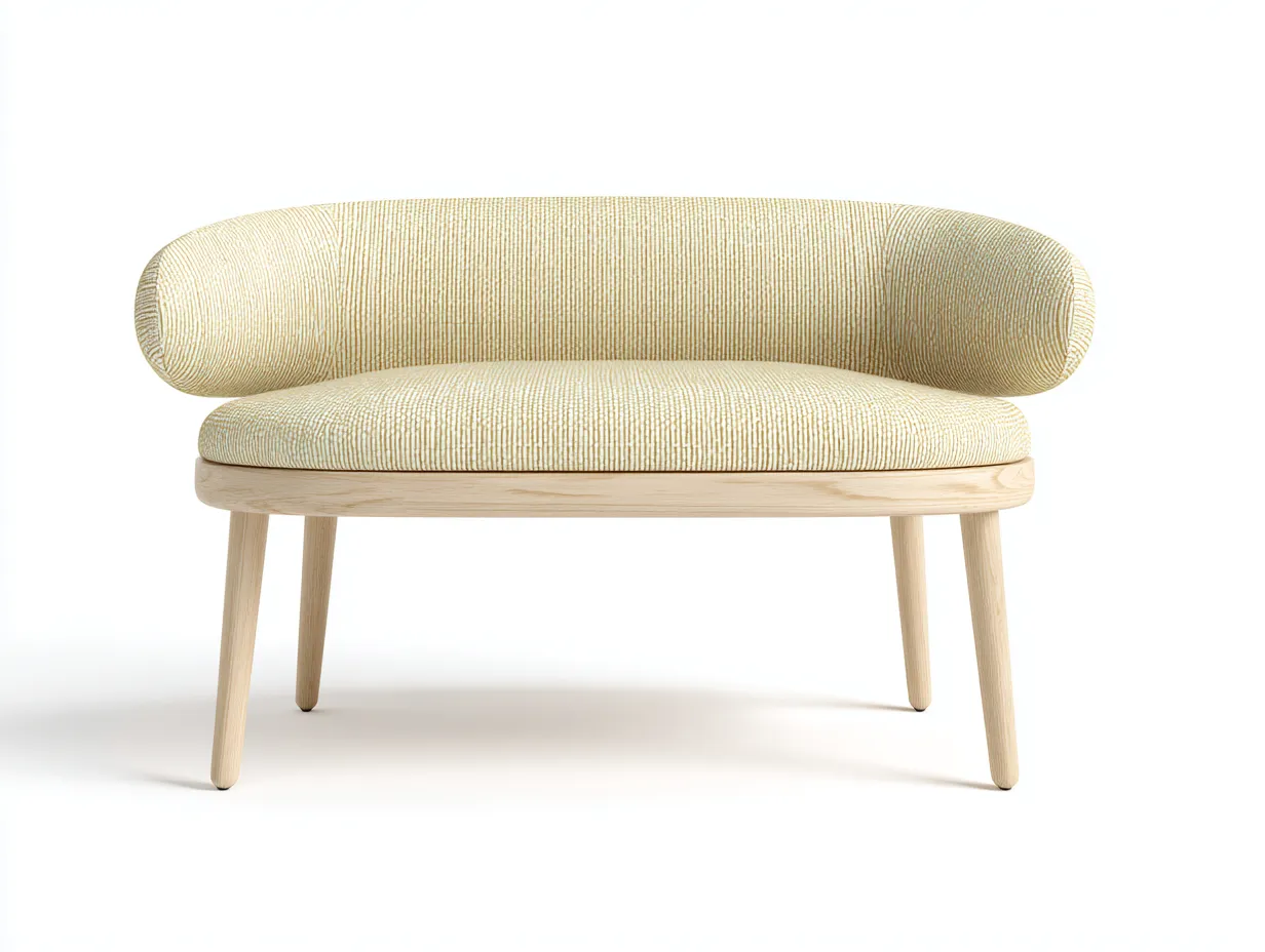 Bank mit Armrollen aus gestreiftem Stoff - Beige -146x55x72 cm - Schlafzimmerbank mit hellem Holzgestell-Cozymyio