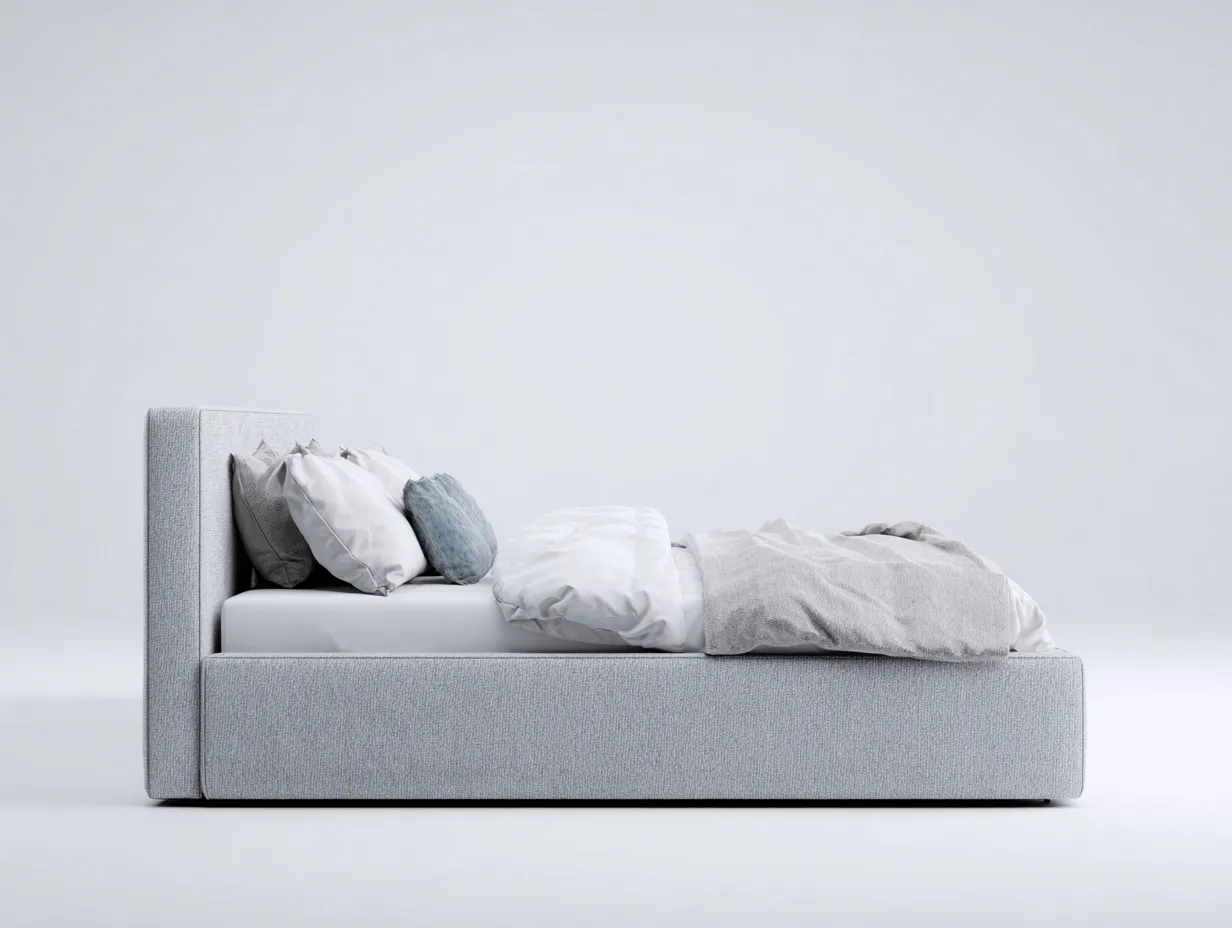 Doppelbett 212x165x115 cm - Stoff Hellgrau - für das Schlafzimmer - hohe Polsterlehne-Cozymyio