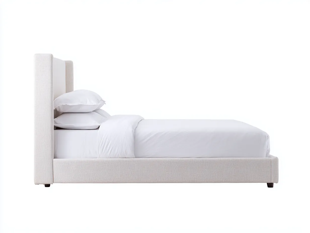 Doppelbett 266x168x108 cm - Stoffbezug Naturweiß - für das Schlafzimmer - ruhige Plattformform-Cozymyio