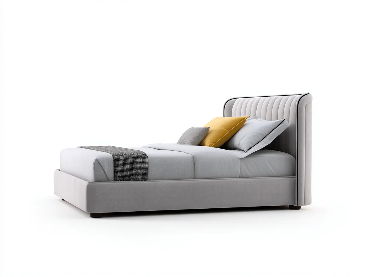 Doppelbett 210x162x116 cm - Stoffbezug Hellgrau - für das Schlafzimmer - vertikale Zierlinien-Cozymyio