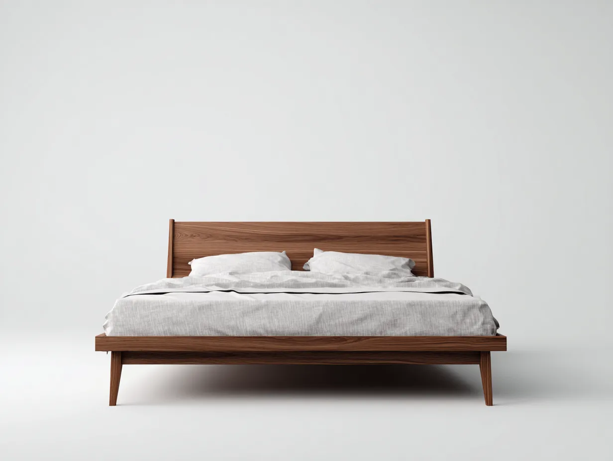 Doppelbett 213x167x104 cm - Holzoptik Nussbraun - für das Schlafzimmer - schräges Kopfteil-Cozymyio