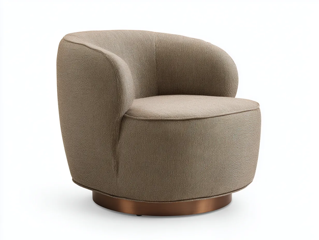 Sessel Strukturstoff 85x79x73 cm - Olivgrau und Kupferbraun - Wohnzimmer-Sessel mit Rundbasis-Cozymyio