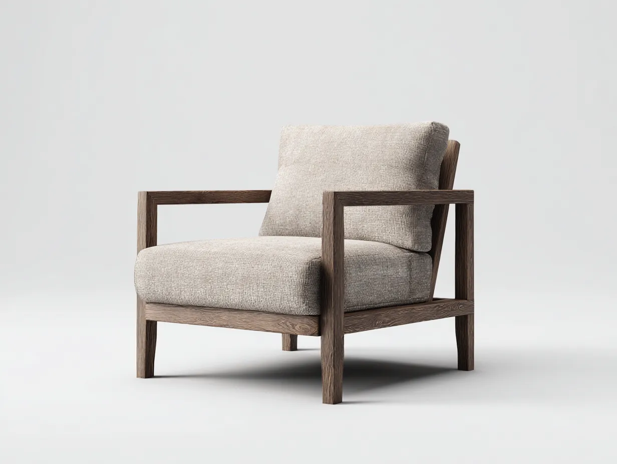 Sessel Holzrahmen 86x80x73 cm - Cremegrau und Dunkelwalnuss - Wohnzimmer-Sessel mit Armlehnen-Cozymyio