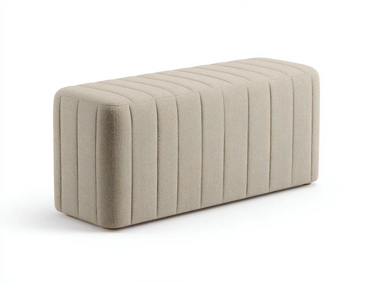 Bank mit offenem Fach aus cremefarbenem Stoff 144x44x46 cm - gepolsterte Ablagebank für Schlafzimmer-Cozymyio