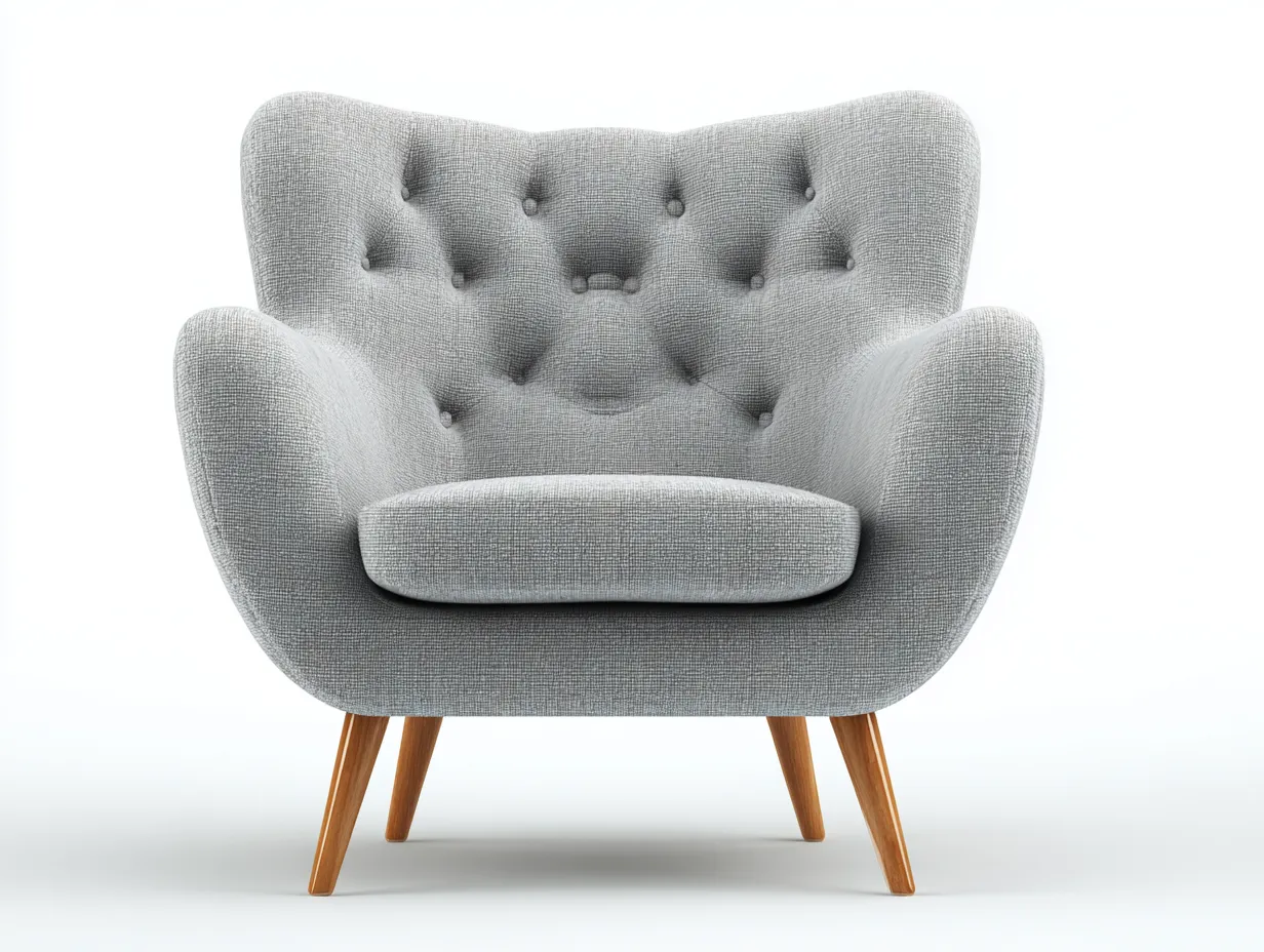 Sessel Stoff 90x84x95 cm - Lichtgrau und Naturholz - Wohnzimmer-Sessel mit Knopfheftung-Cozymyio