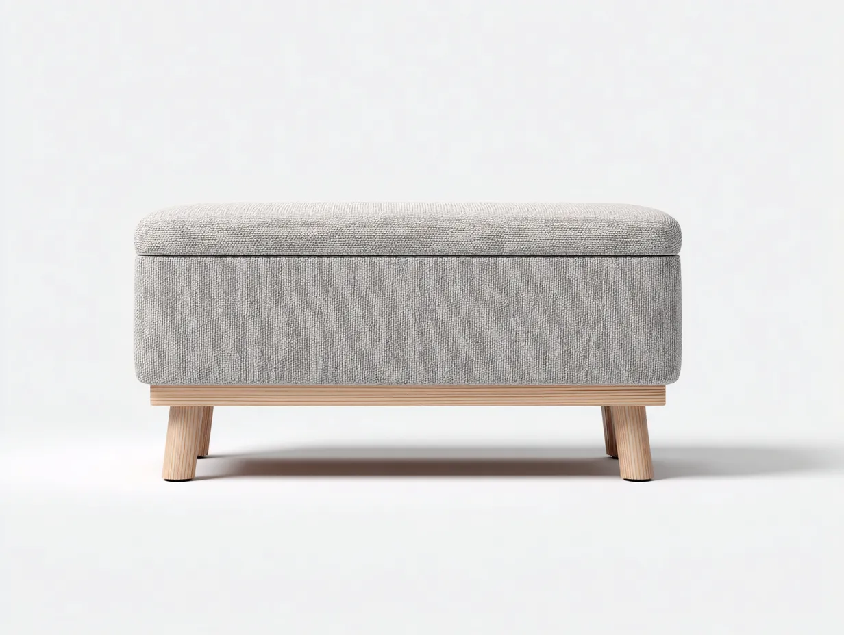 Bank aus hellgrauem Stoff 132x42x46 cm - kompakte Schlafzimmerbank mit Holzbeinen-Cozymyio