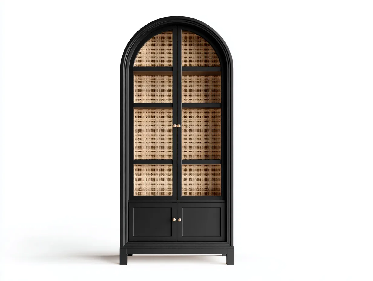 Bücherregal aus Holz 92x40x225 cm - Schwarz und Natur - für das Arbeitszimmer - mit Rundbogen und geschlossener Front-Craftuphub