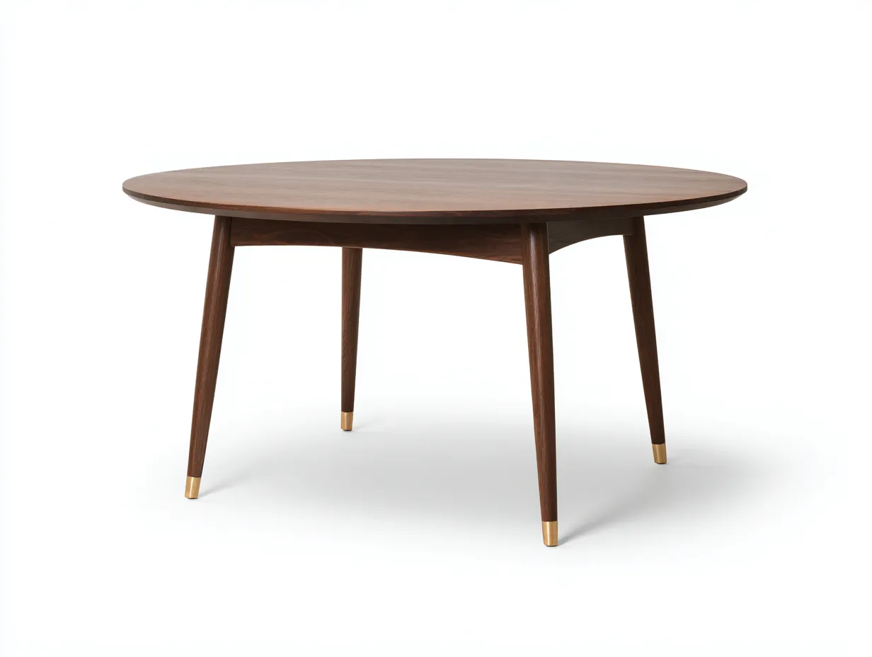 Esstisch aus Holz 130x130x75 cm - Walnussbraun und Goldfarben - für das Esszimmer - runde Form mit eleganten Schrägbeinen-Craftuphub
