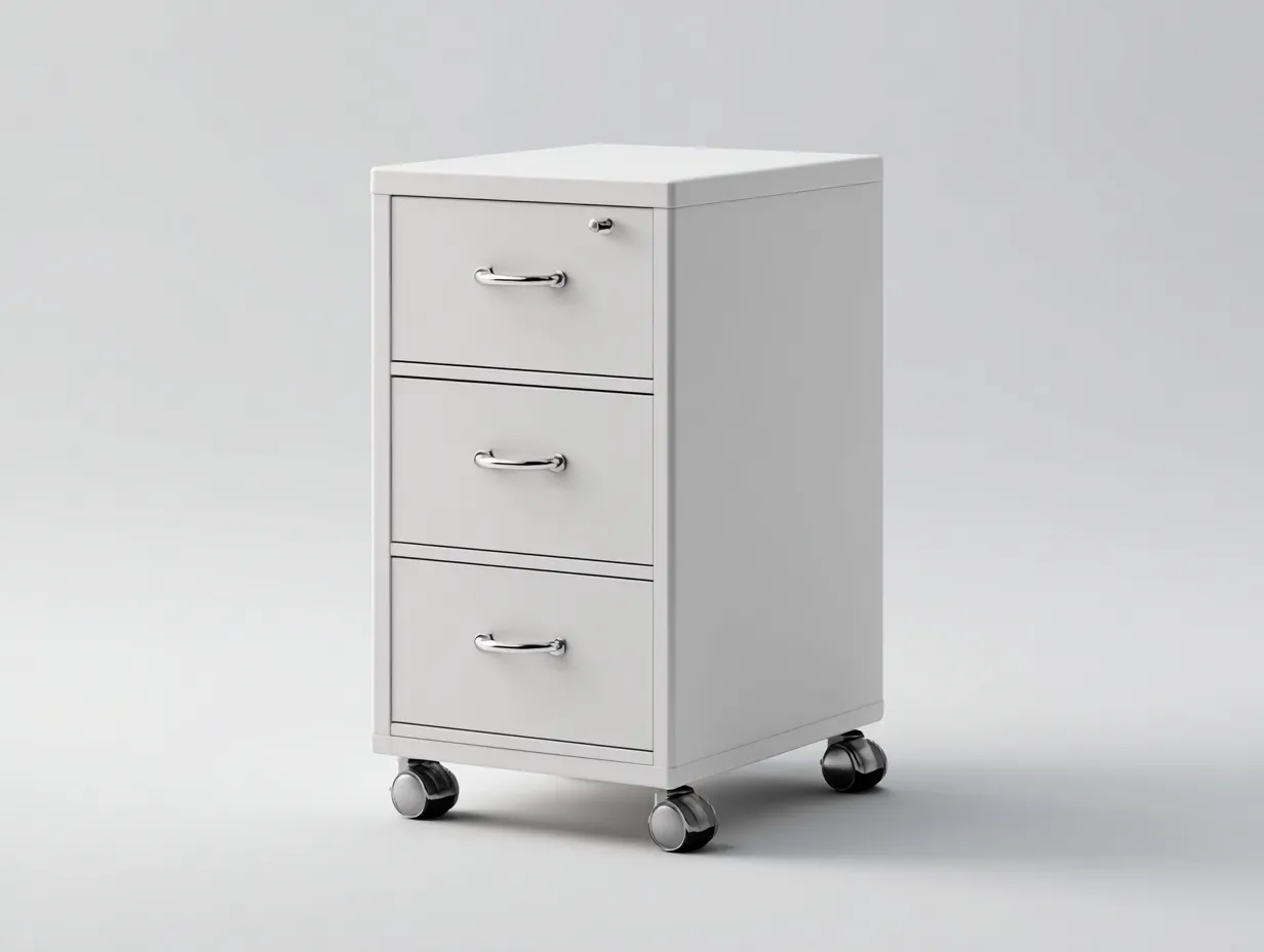 Aktenschrank 43x45x60 cm - Metall Weiß - Schubladenschrank auf Rollen mit 3 Frontfächern-Craftuphub