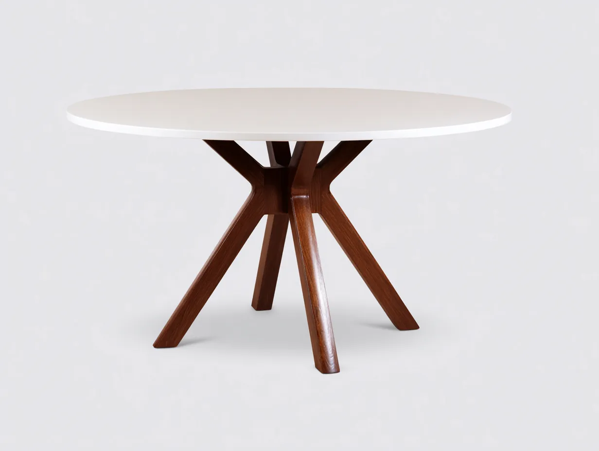 Esstisch aus Holz 140x140x76 cm - Walnussbraun - für das Esszimmer - achteckige Form mit markantem Mittelfuß-Craftuphub