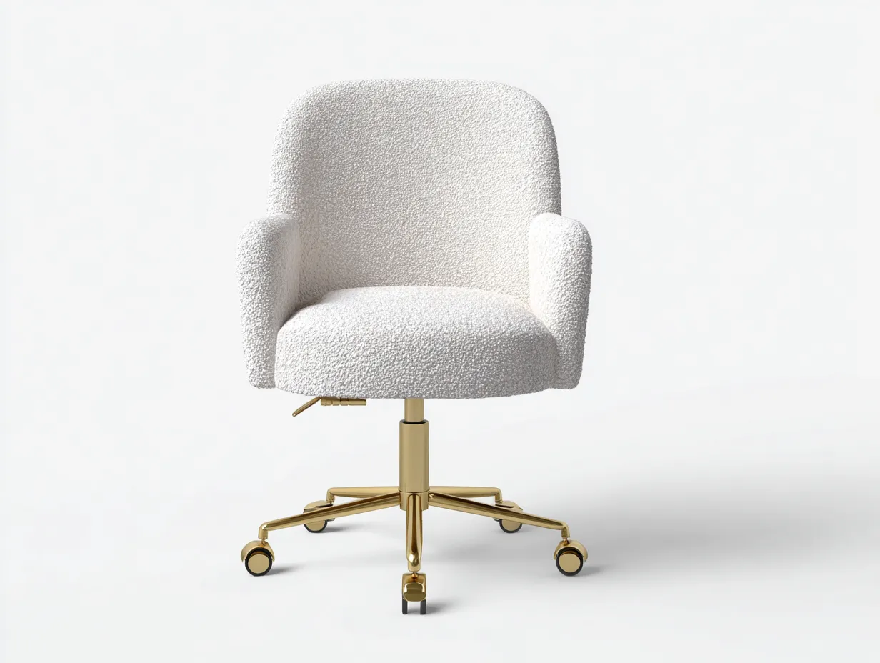 Bürostuhl Bouclé-Optik 60x62x83-93 cm - Weiß und Gold - höhenverstellbar mit Rollen für Büro-Craftuphub