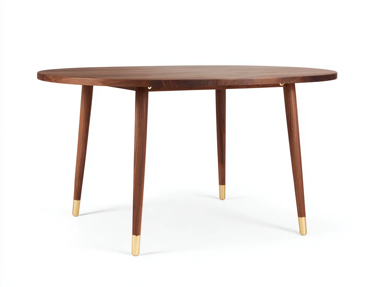 Esstisch aus Holz 125x125x75 cm - Walnussbraun und Goldfarben - für das Esszimmer - rundes Design mit konischen Beinen-Craftuphub