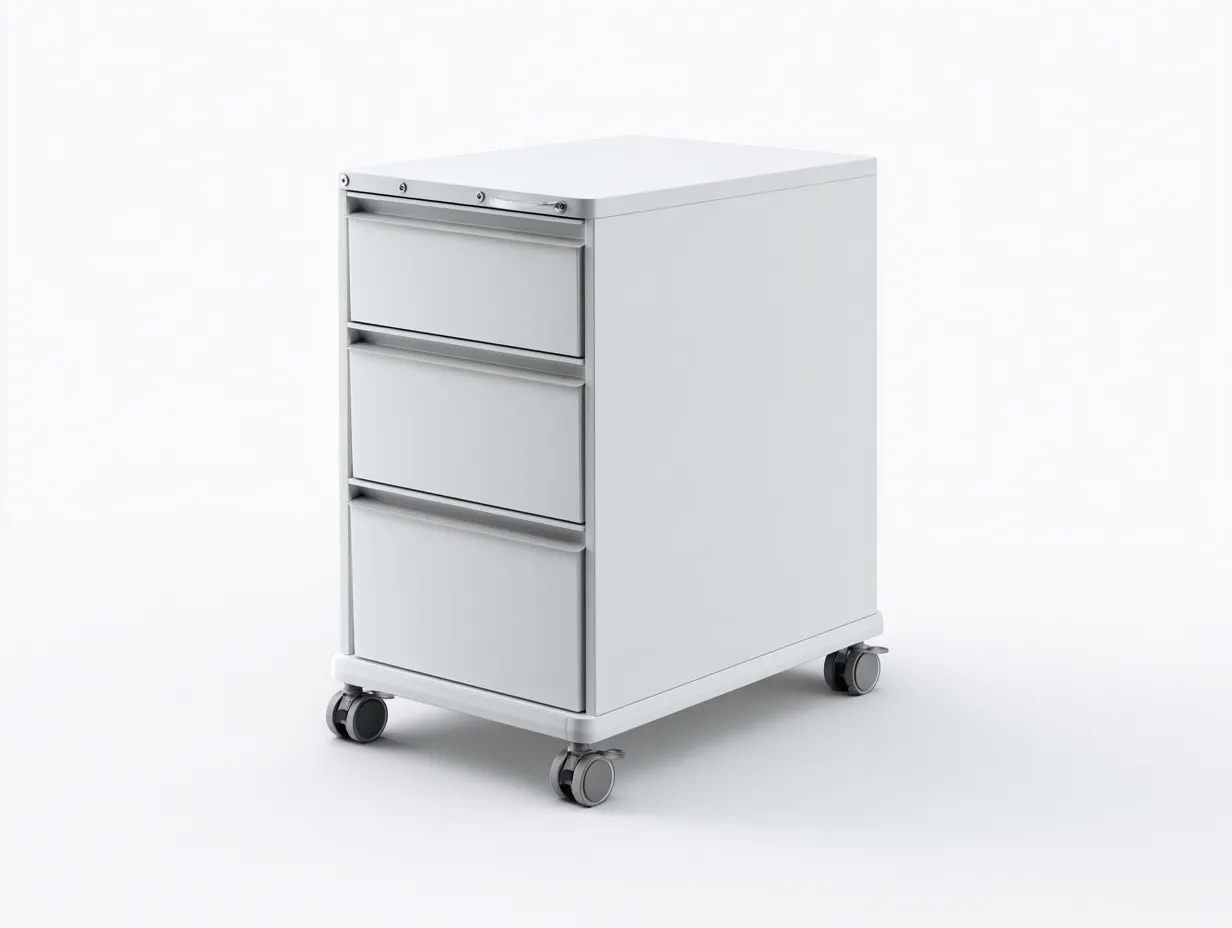 Aktenschrank 46x48x64 cm - Metall Weiß - Tiefer Büro Rollcontainer mit 3 Schubladen-Craftuphub