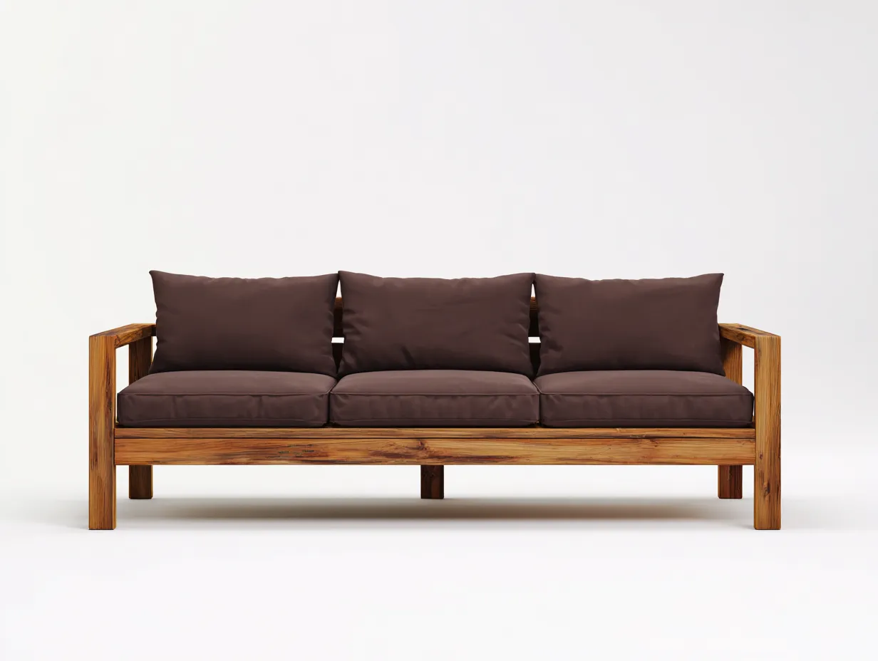 3-Sitzer-Sofa 232x87x74 cm - Holz Dunkelbraun - Outdoor Sofa mit braunen Sitzkissen und Rückenpolstern-Craftuphub
