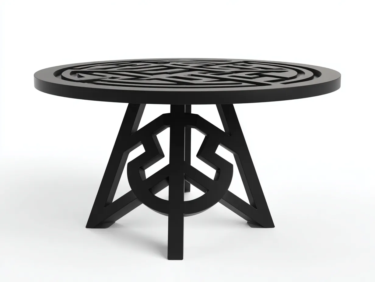Esstisch aus Metall 120x120x75 cm - Schwarz - für das Esszimmer - mit runder Tischplatte und grafischem Gestell-Craftuphub