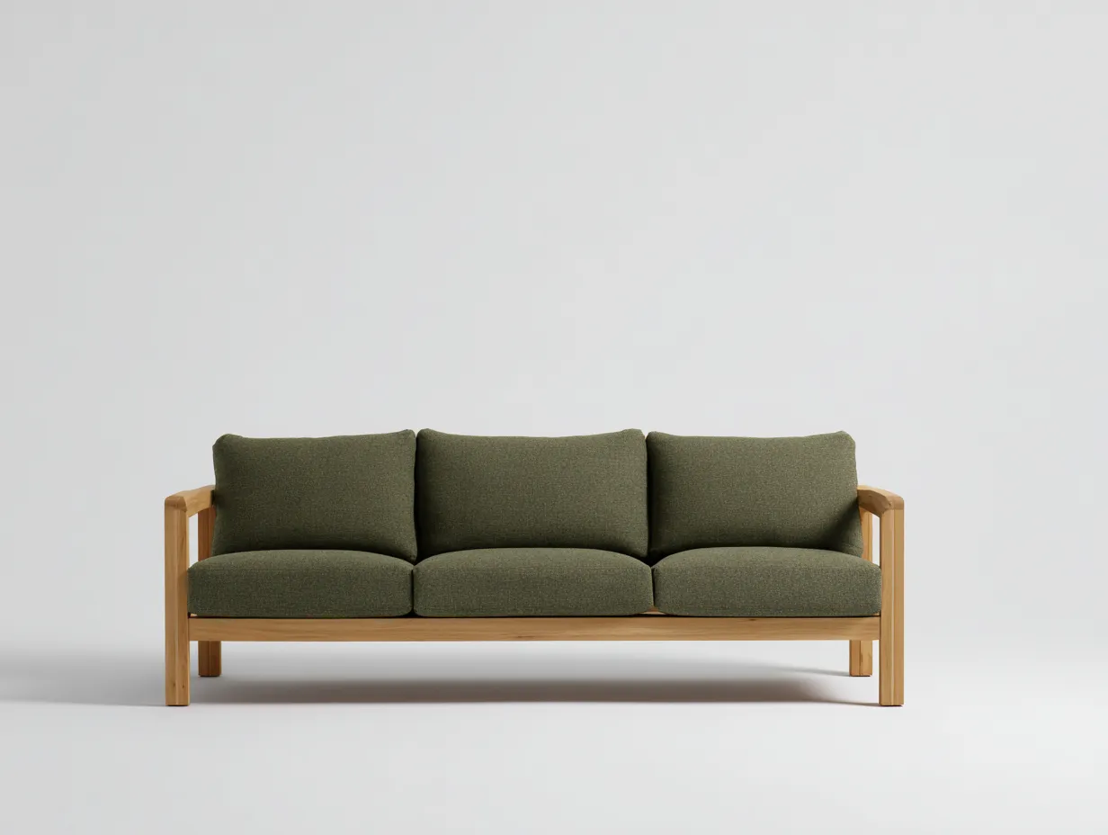 3-Sitzer-Sofa 218x82x76 cm - Holzrahmen Grün - Outdoor Sofa mit Sitzkissen und Rückenpolster-Craftuphub